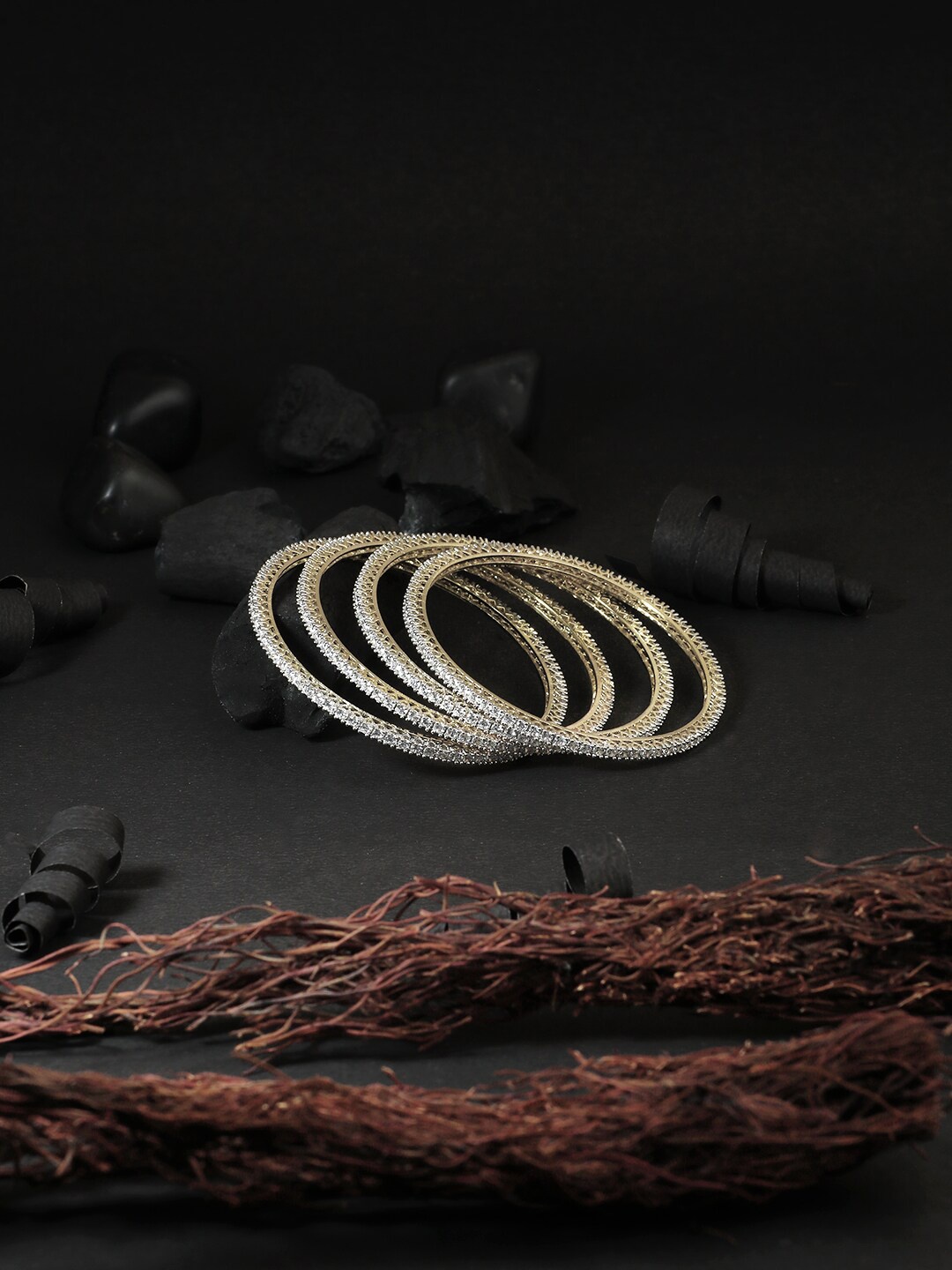 

Adwitiya Collection Set Of 4 White Gold-Plated 24 CT Stone-Studded Bangles