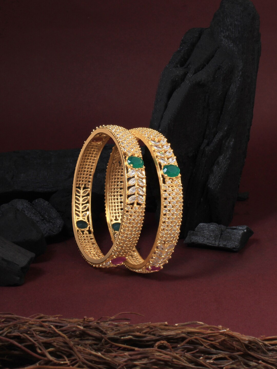 

Adwitiya Collection Woman Set Of 2 Gold-Plated White Stone-Studded Bangles
