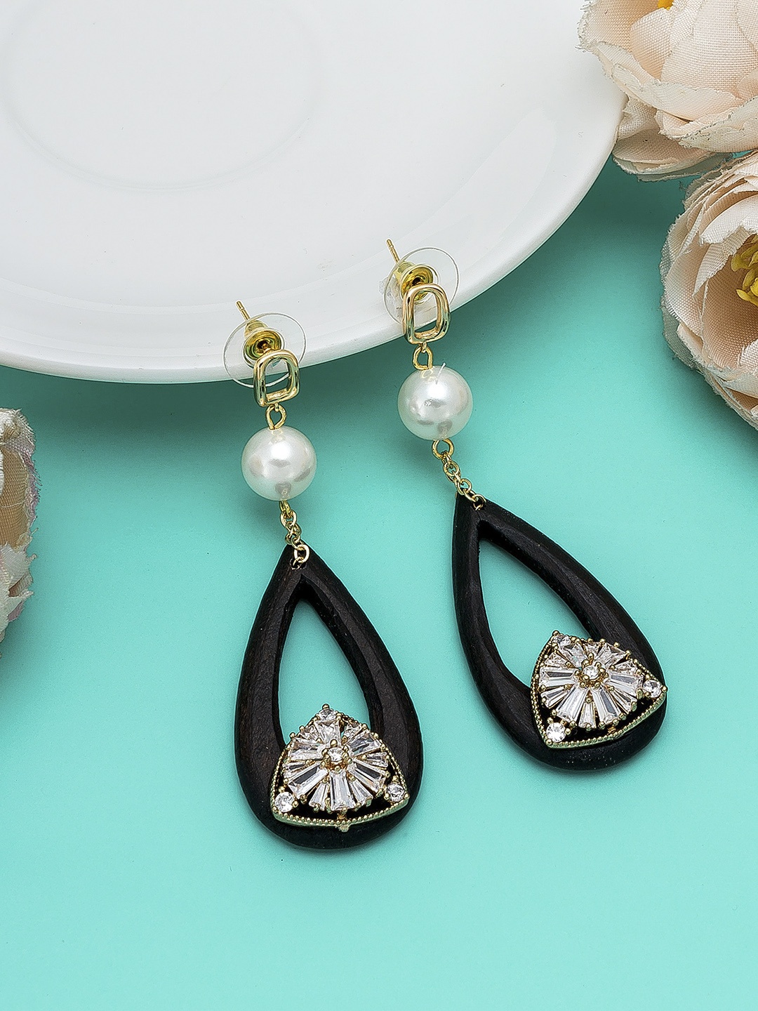 

aadita Gold-Toned & Plated AD Studded Spherical Drop Earrings