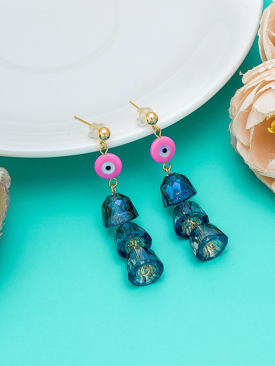 

aadita Blue & Pink Contemporary Drop Earrings