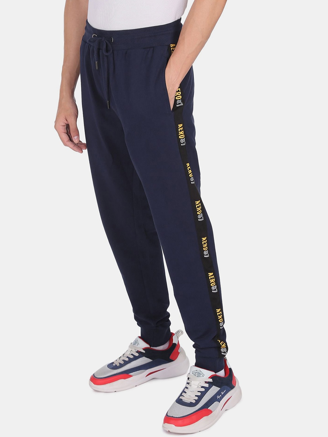 

Aeropostale Men Blue Solid Straight-Fit Pure Cotton Joggers