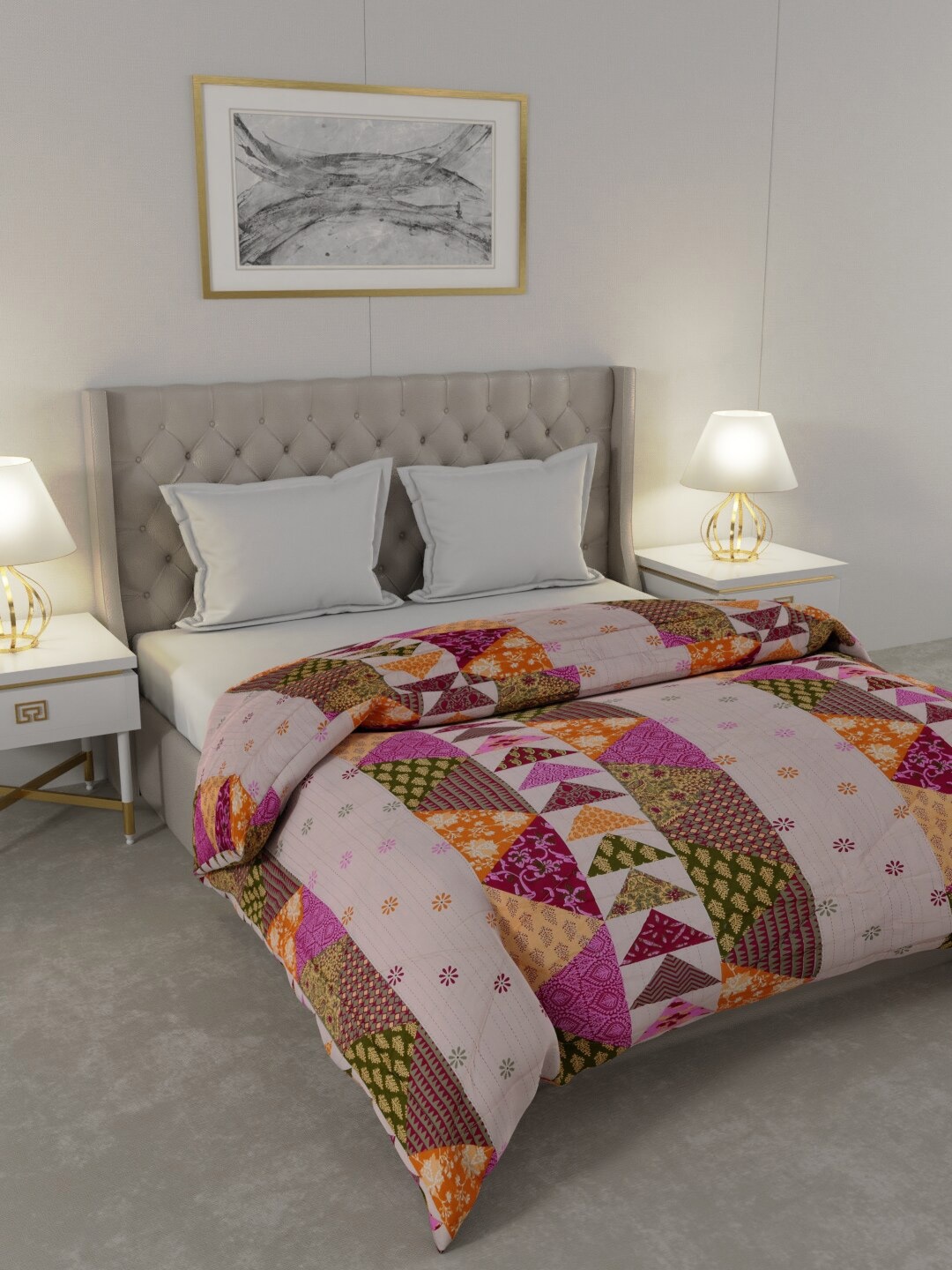 

JAIPUR FABRIC Pink & Cream-Coloured Geometric Mild Winter 250 GSM Double Bed Comforter