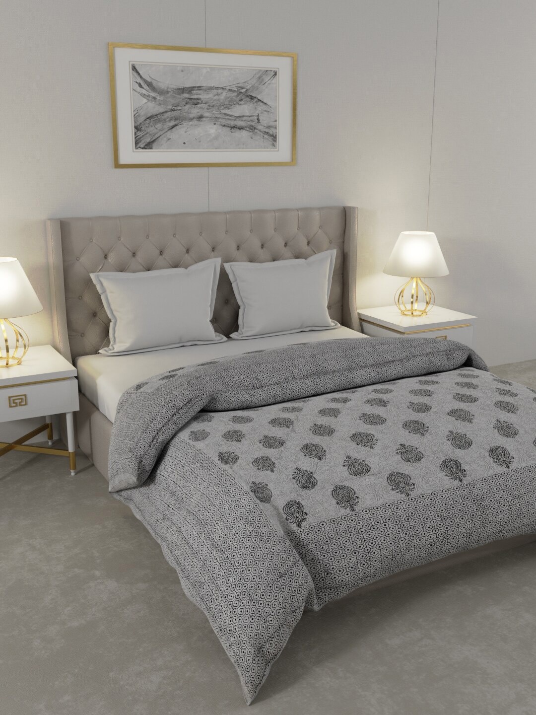 

JAIPUR FABRIC Grey & Black Ethnic Motifs Heavy Winter 600 GSM Double Bed Quilt