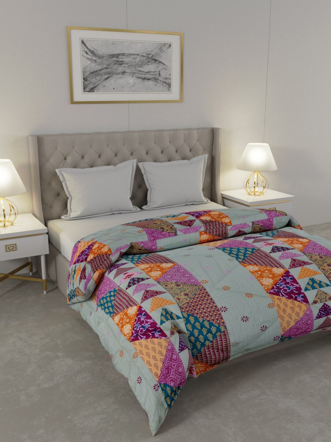 

JAIPUR FABRIC Grey & Pink Floral Mild Winter 250 GSM Double Bed Comforter