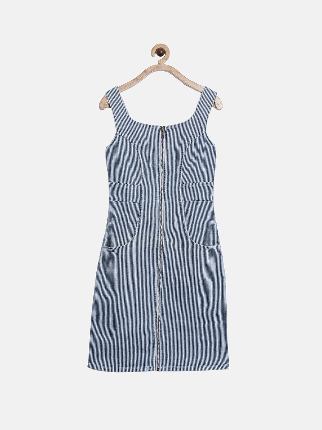 

Kryptic Girls Blue & White Striped Cotton Pinafore Dress