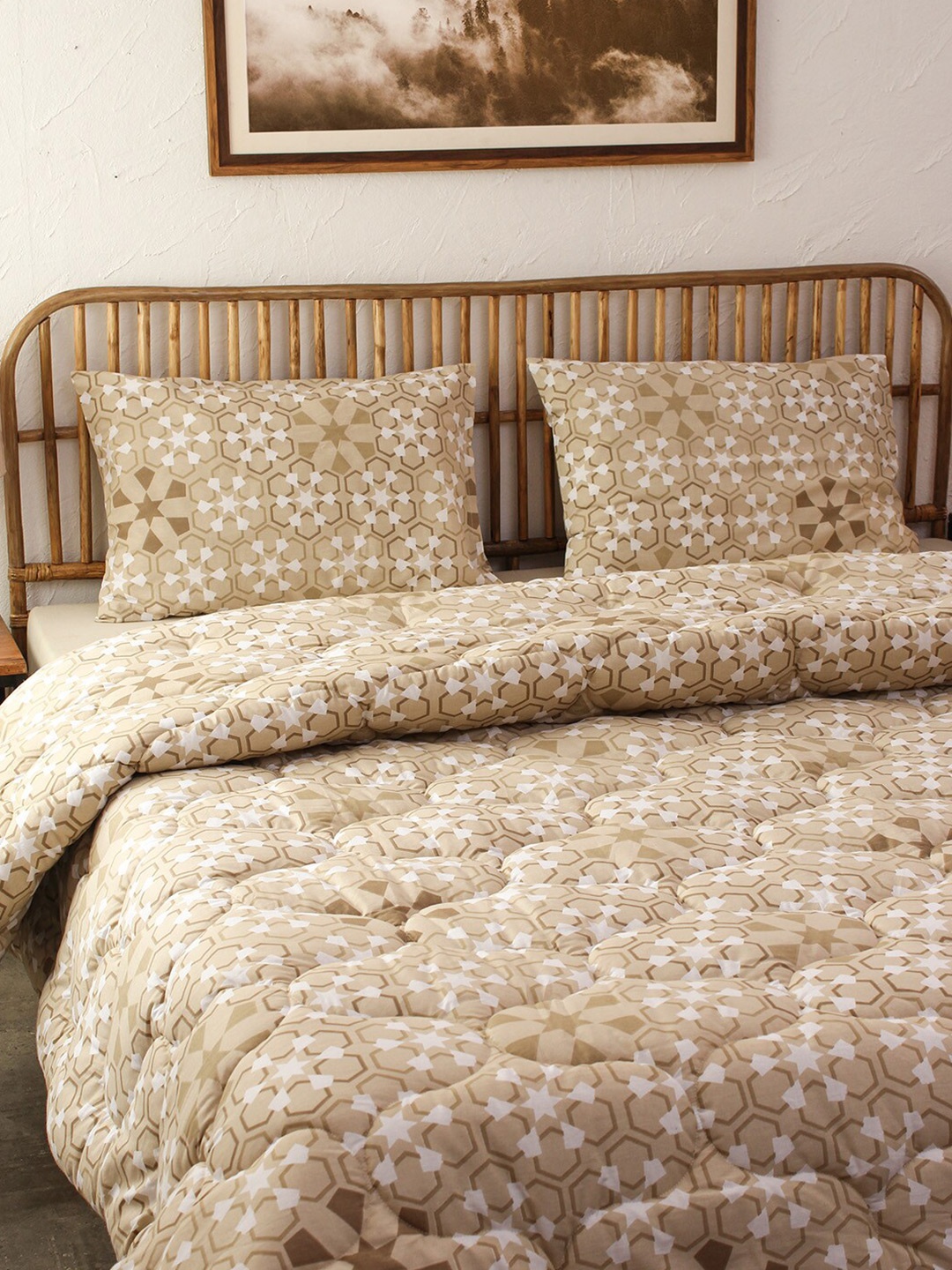 

House This Beige & Brown Motifs Heavy Winter 354 GSM Pure Cotton Double Bed Comforter