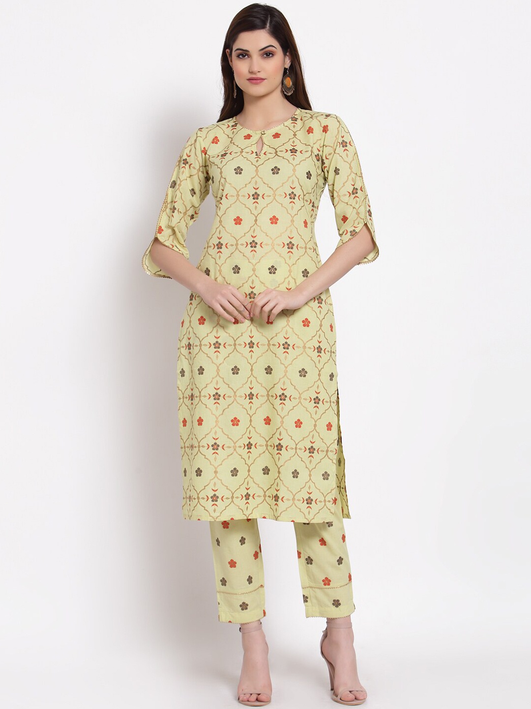 Indibelle Women Green Ethnic Motifs Printed Pure Cotton Kurta with Trousers & Dupatta