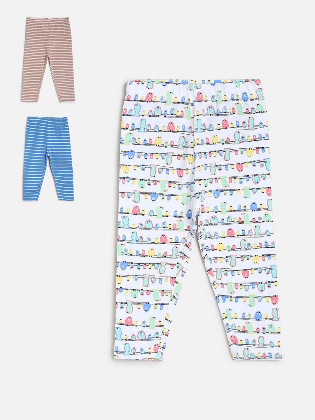 

MINI KLUB Girls Pack Of 3 Printed Ankle-Length Leggings, White