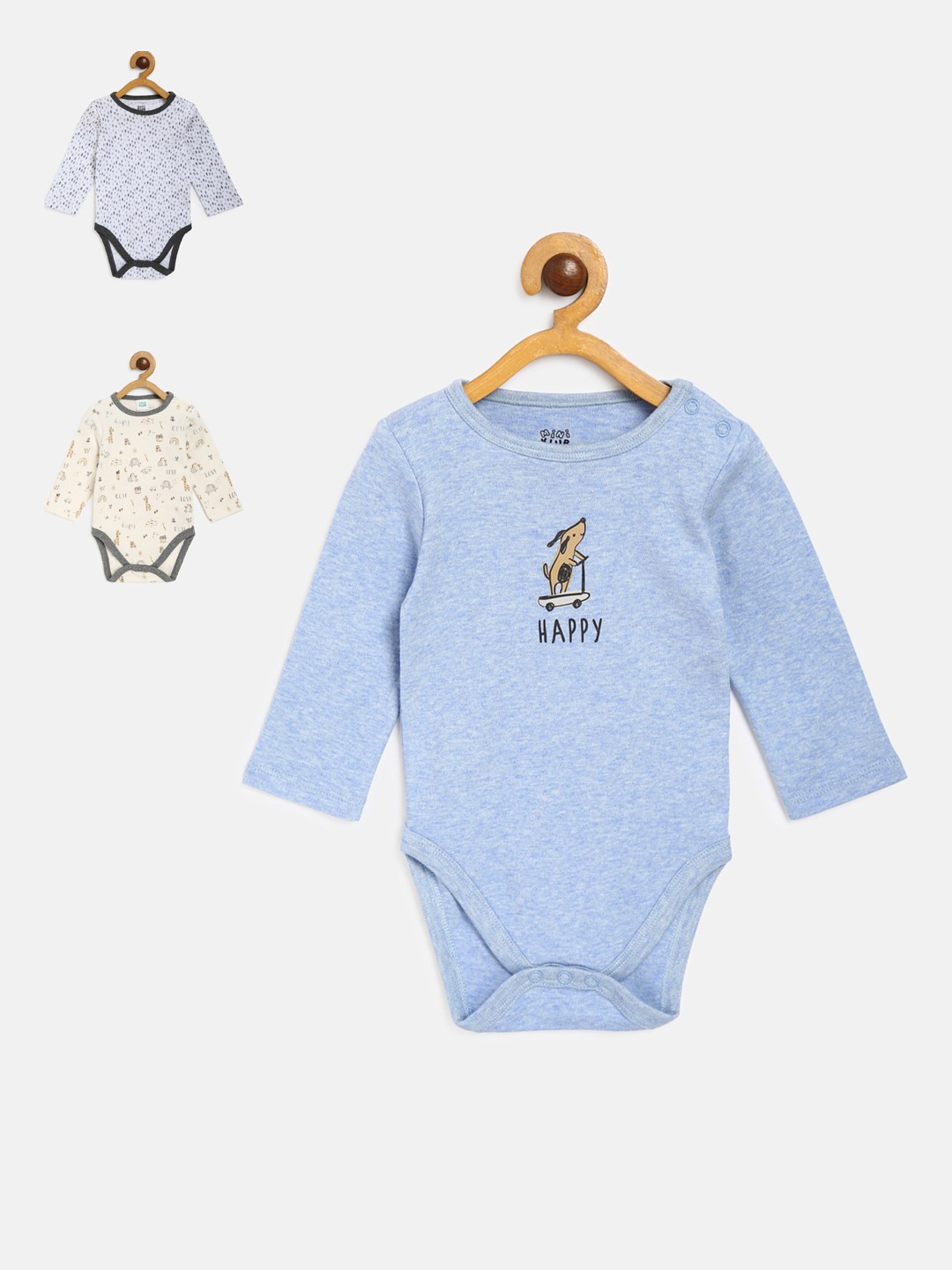 

MINI KLUB Infant Boys Pack Of 3 Pure Cotton Body Suits, Blue