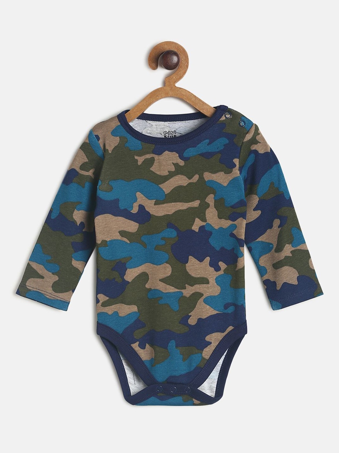 

MINI KLUB Infant Girls Blue & Khaki Printed Pure Cotton Bodysuit