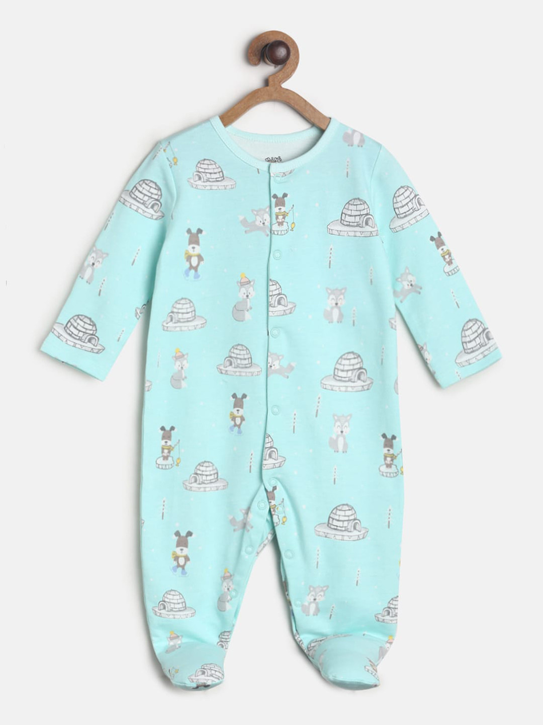 

MINI KLUB Boys Blue & White Printed Pure Cotton Sleepsuit