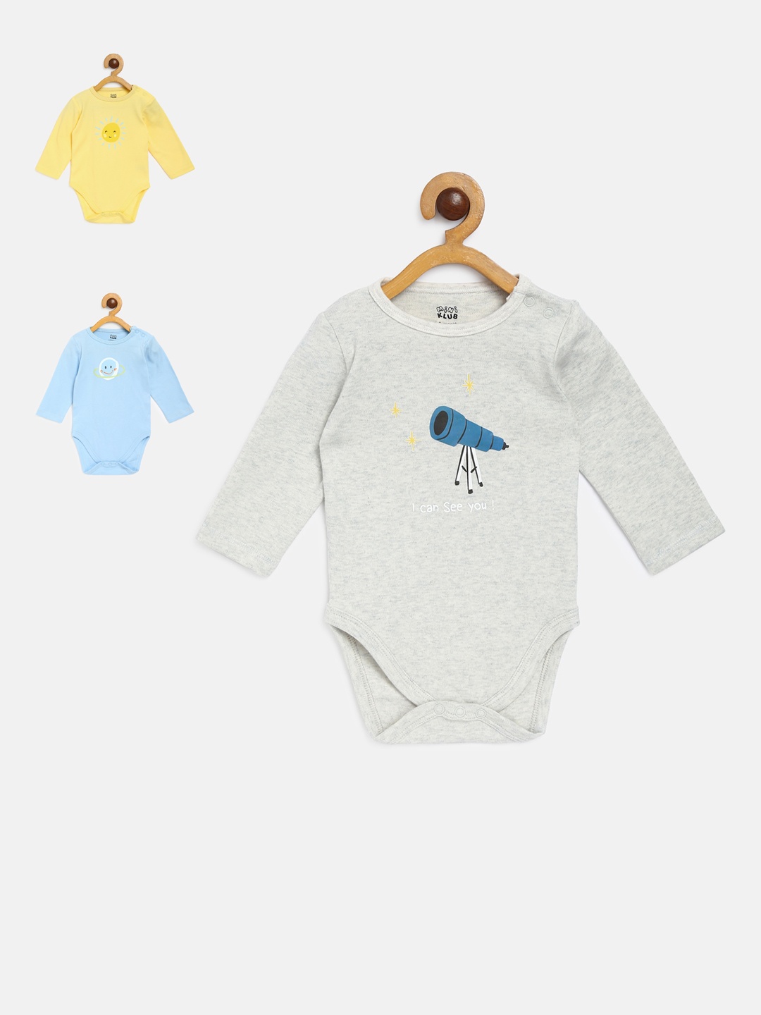 

MINI KLUB Infant Boys Pack Of 3 Pure Cotton Bodysuit, Yellow