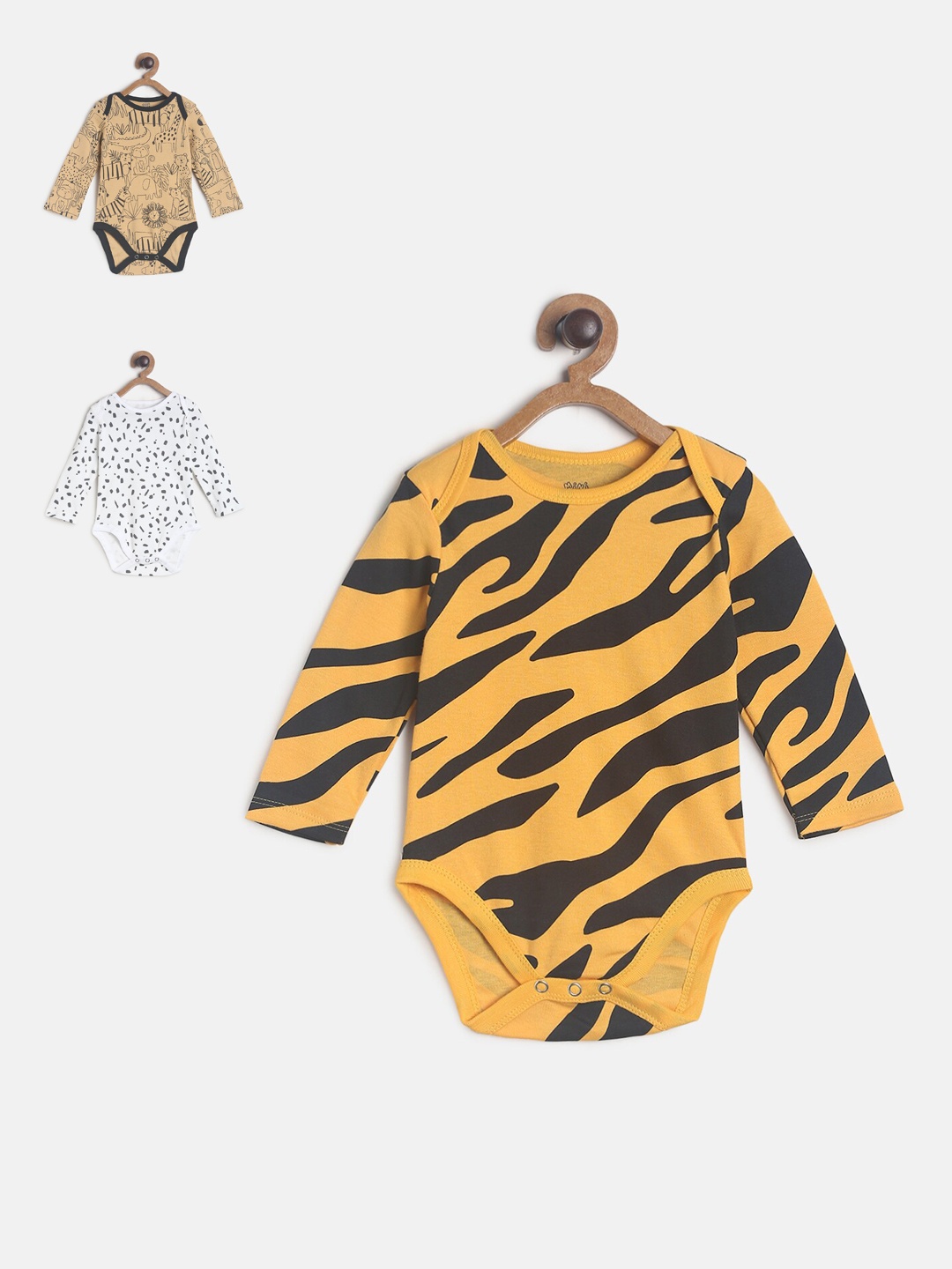 

MINI KLUB Infant Boys Pack of 3 Printed Pure Cotton Bodysuits, Yellow