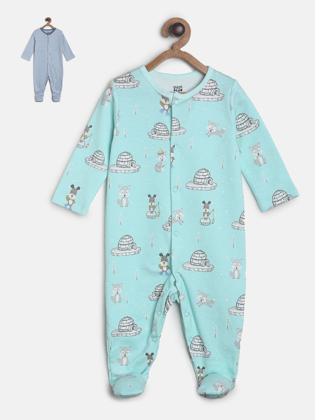 

MINI KLUB Infant Boys Blue & Green Pack of 2 Printed Pure Cotton Sleepsuits