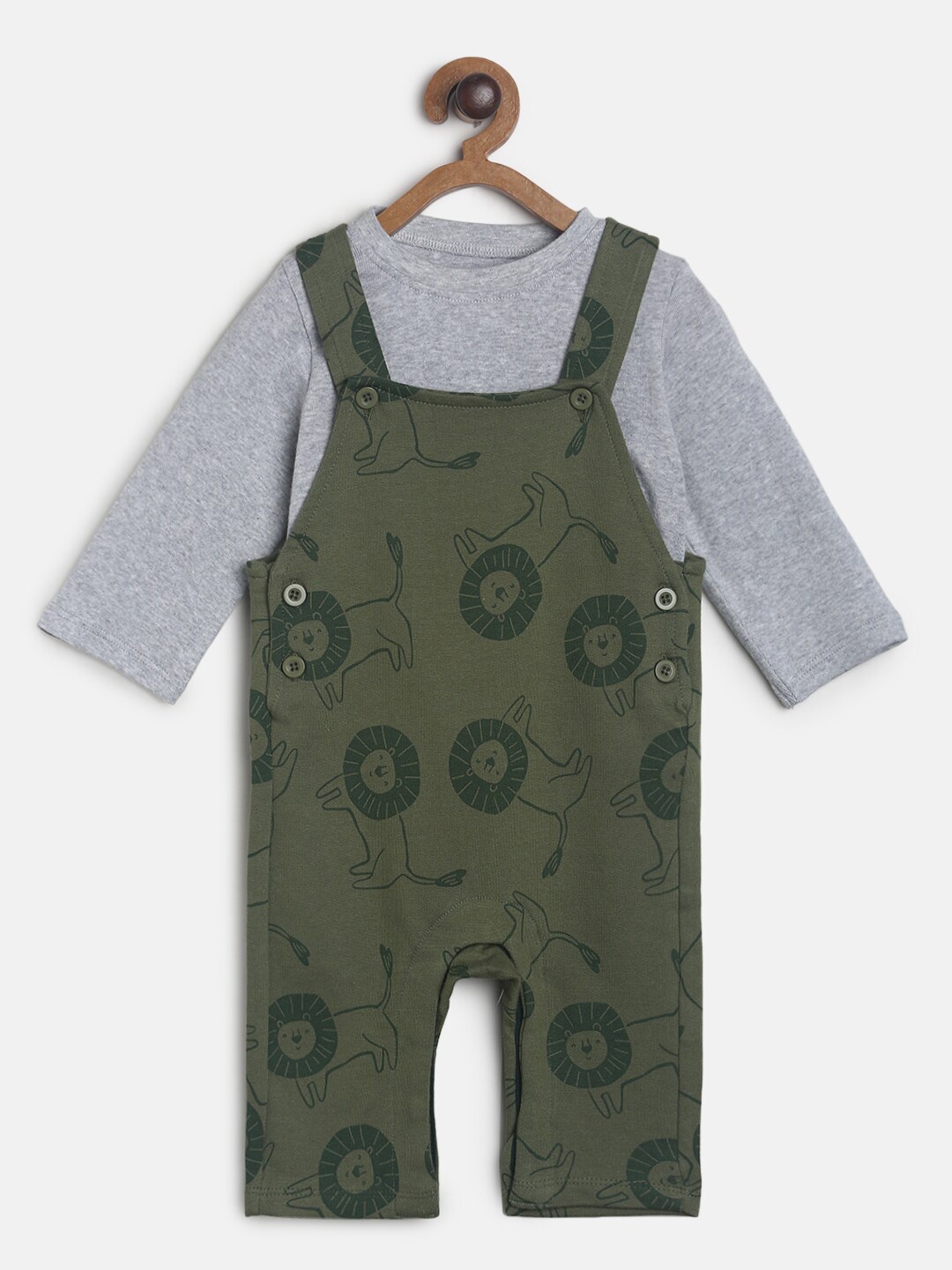 

MINI KLUB Boys Green & Grey Pure Cotton T-shirt with Dungaree