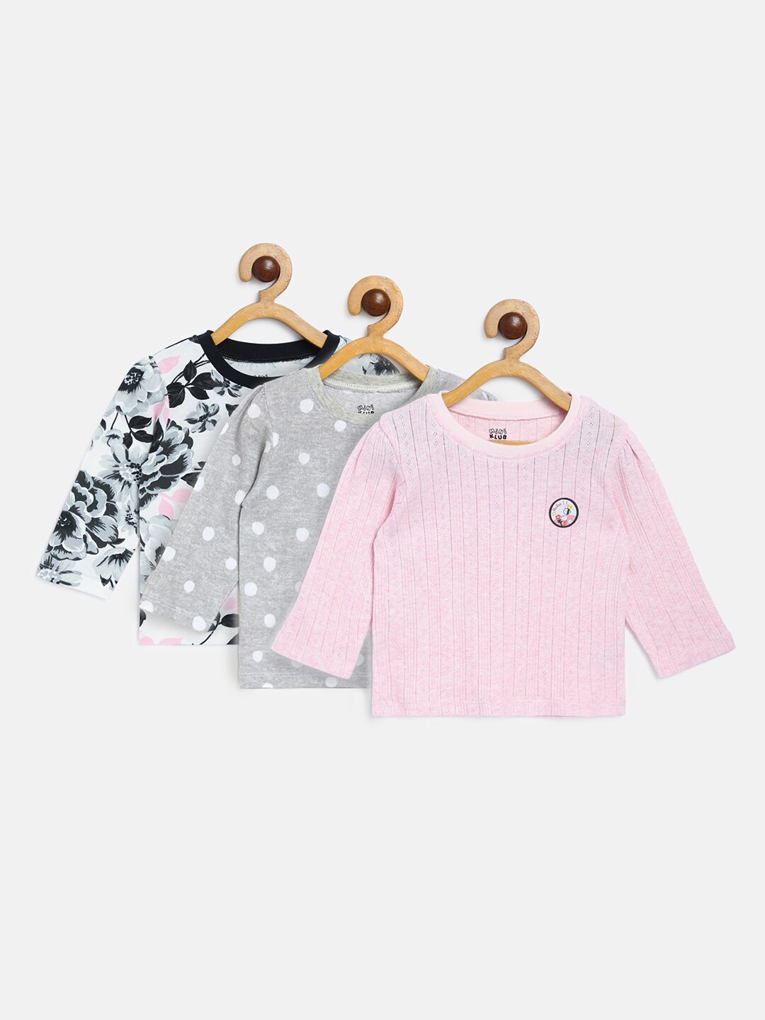 

MINI KLUB Infant Girls Pack Of 3 Pink & Grey Print Top