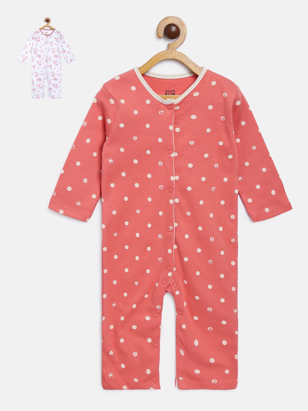 

MINI KLUB Infants Girls Pack Of 2 Printed Pure Cotton Rompers, Red