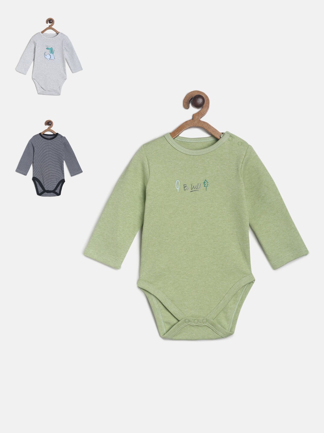 

MINI KLUB Boys Pack Of 3 Pure Cotton Body Suits, Grey
