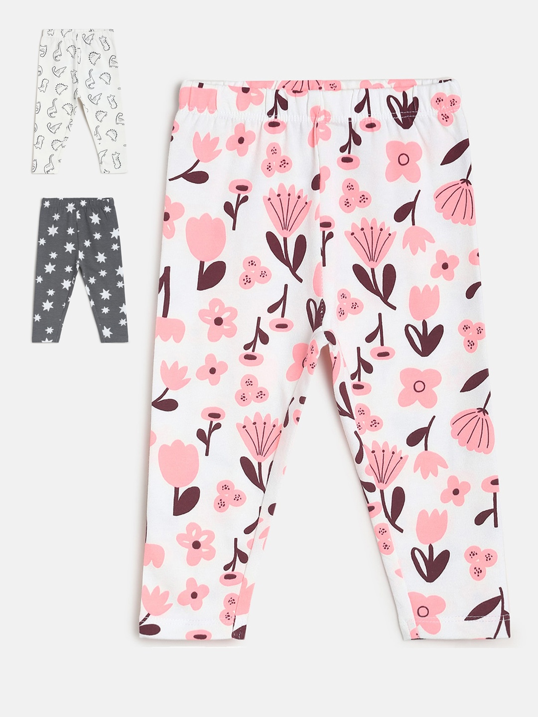 

MINI KLUB Girls Pack Of 3 Printed Ankle Length Leggings, White