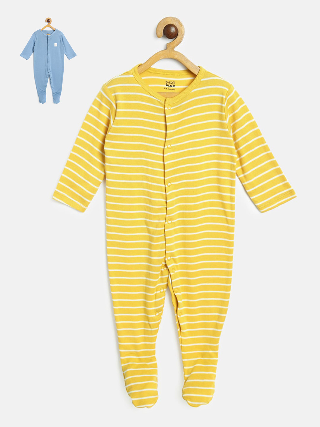 

MINI KLUB Infant Boys Blue & Yellow Pack Of 2 Pure Cotton Sleepsuits