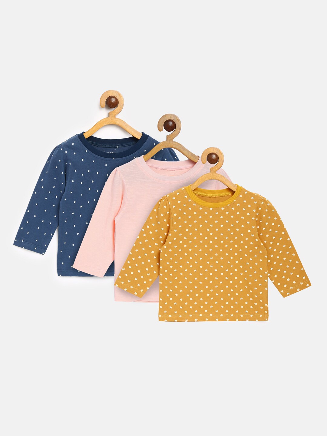 

MINI KLUB Pack of 3 Geometric Print Pure Cotton Top, Blue