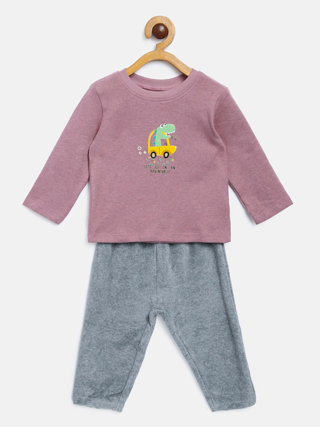 

MINI KLUB Boys Peach-Coloured & Grey Pure Cotton T-shirt with Trousers