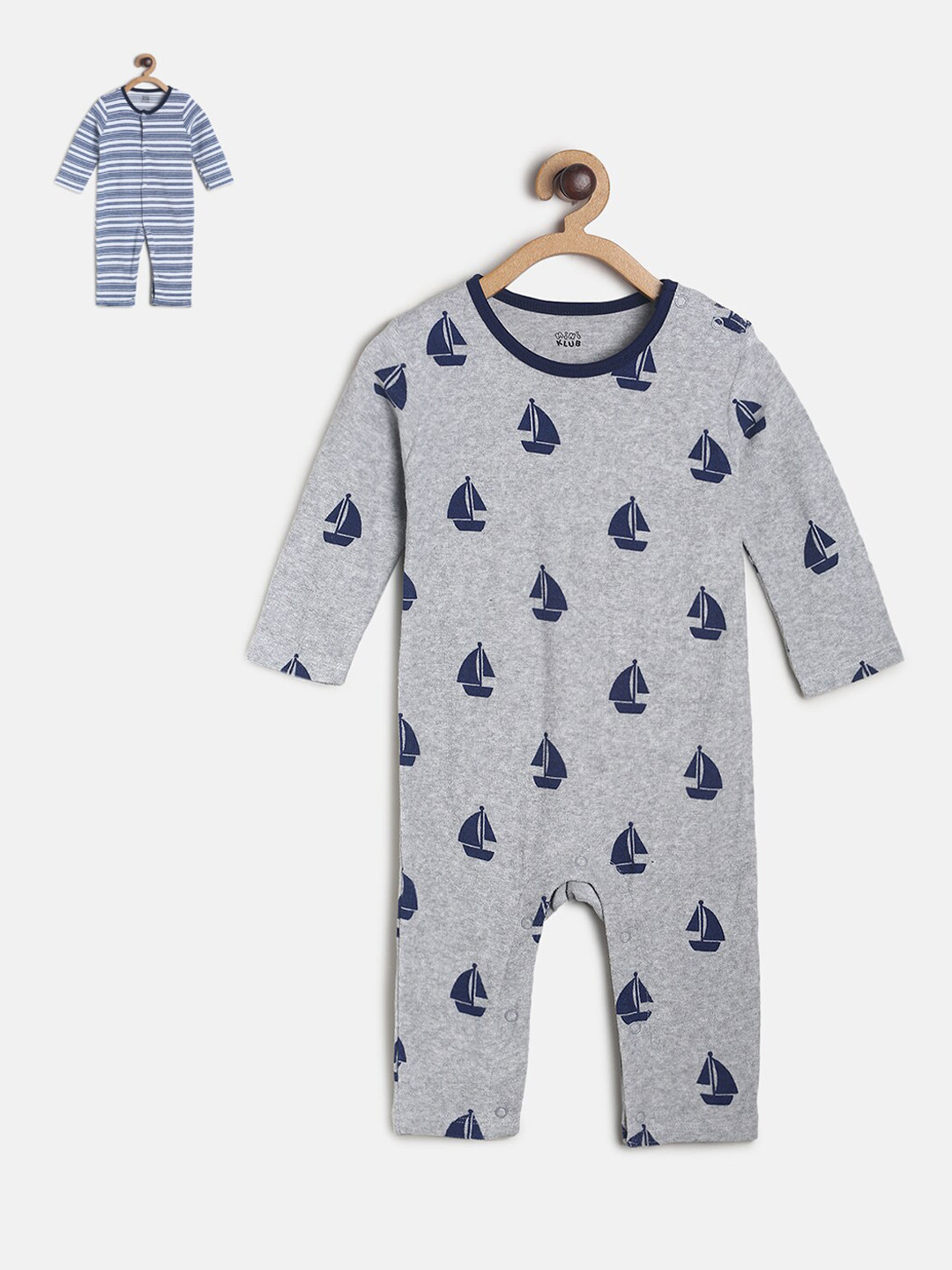 

MINI KLUB Boys Pack of 2 Blue & White Printed Rompers