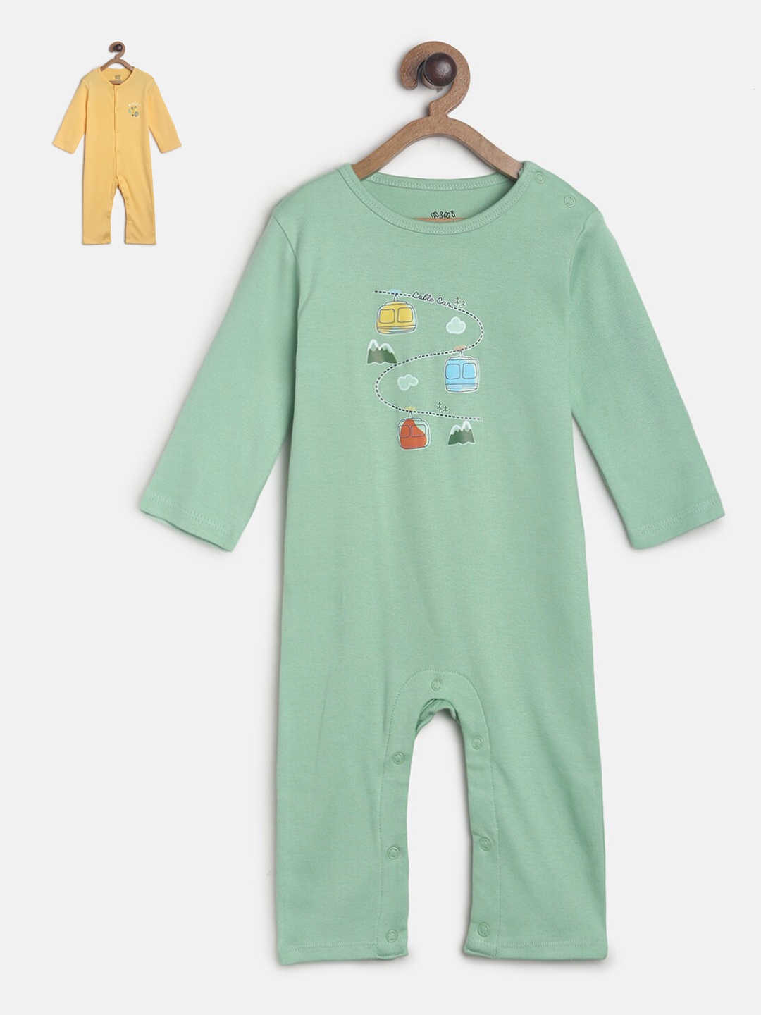 

MINI KLUB Infant Boys Pack Of 2 Solid Pure Cotton Rompers, Yellow