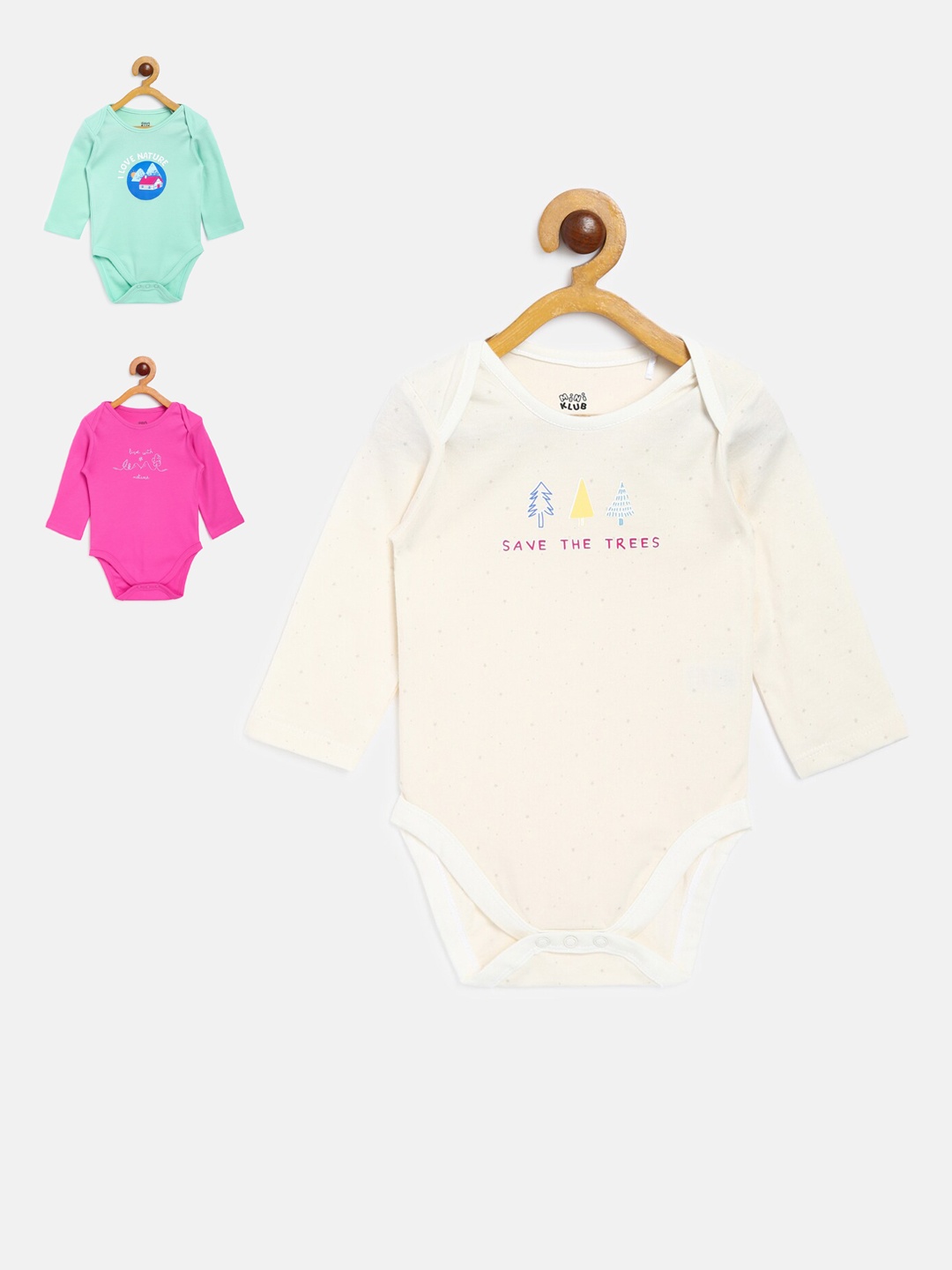 

MINI KLUB Infant Boys Pack Of 3 Pure Cotton Body Suits, Blue