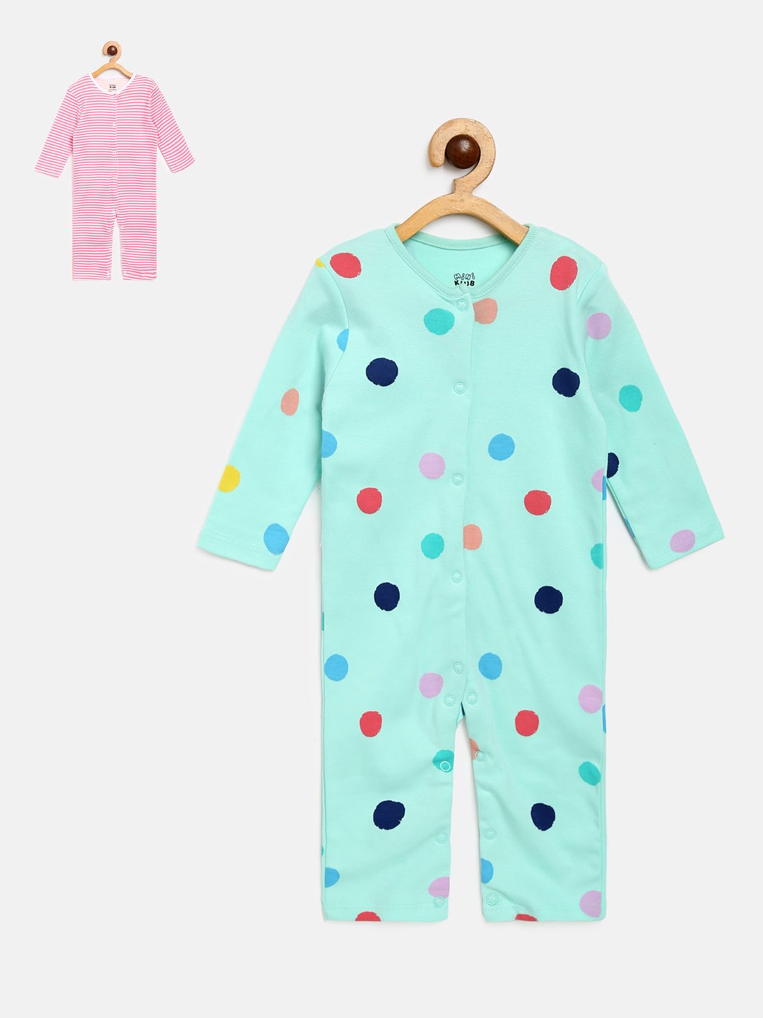 

MINI KLUB Girls Pack Of 2 Printed Pure Cotton Rompers, Pink