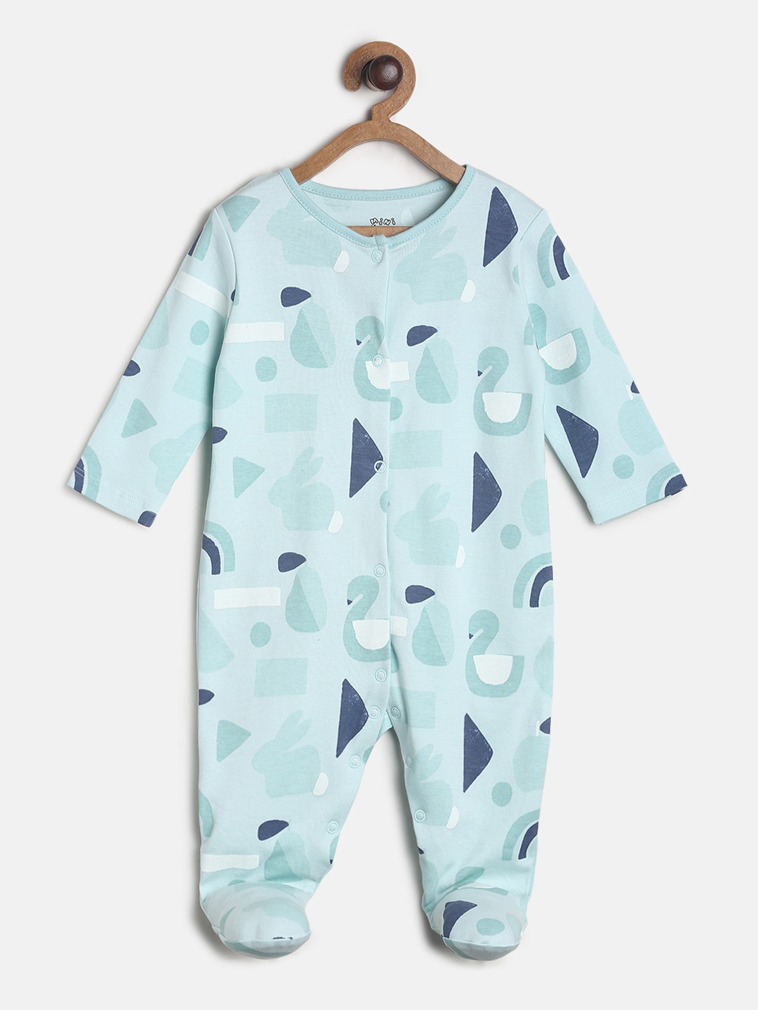 

MINI KLUB Girls White & Blue Printed Pure Cotton Rompers