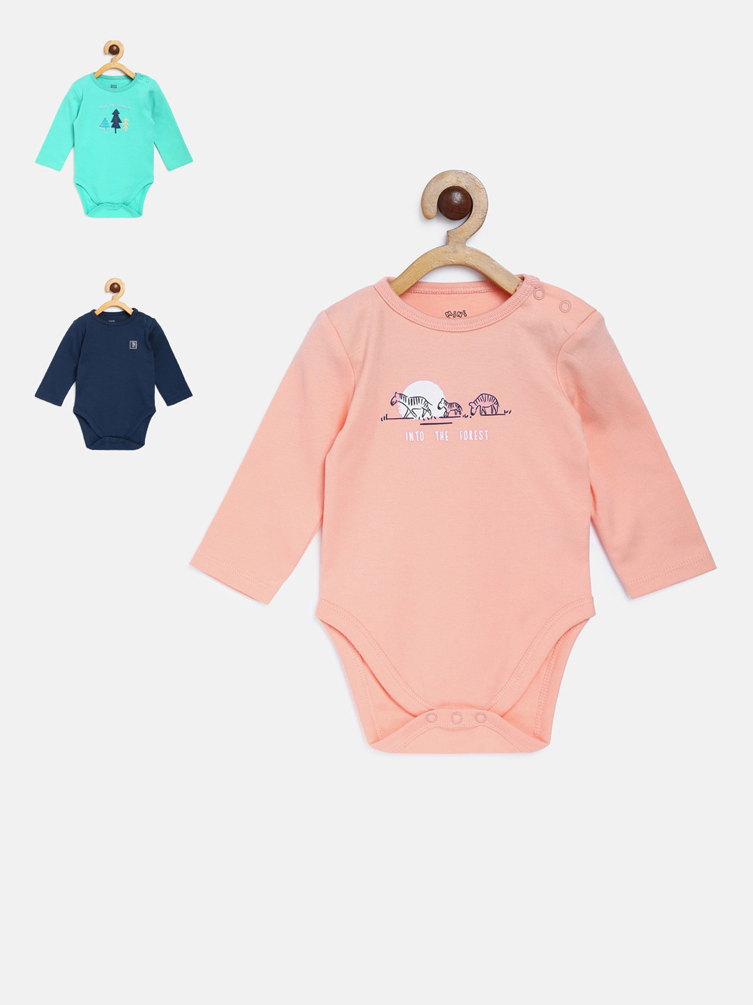 

MINI KLUB Infant Boys Pack Of 3 Pure Cotton Body Suit, Multi