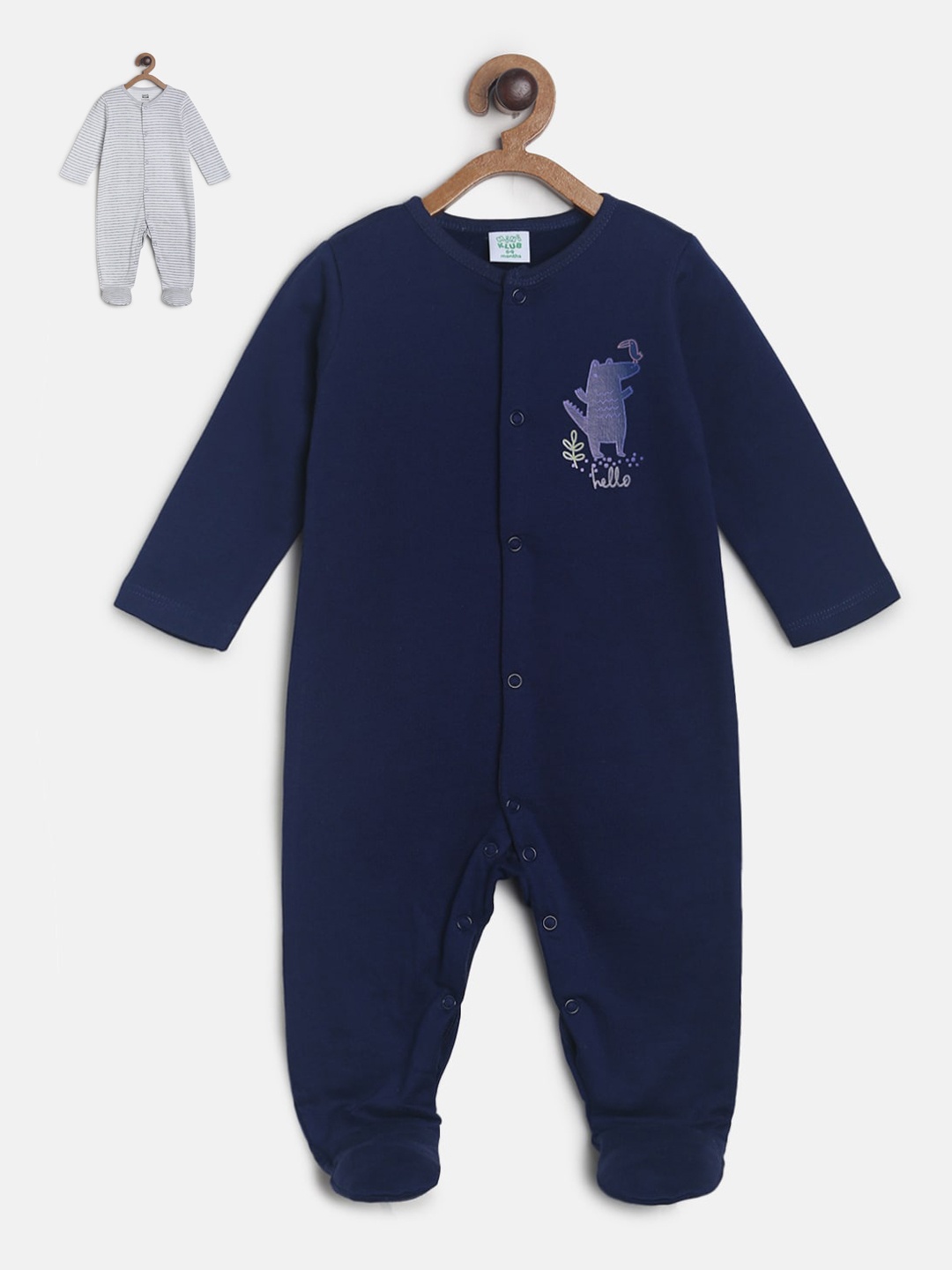 

MINI KLUB Infants Boys Pack Of 2 Striped Pure Cotton Sleepsuit, Multi