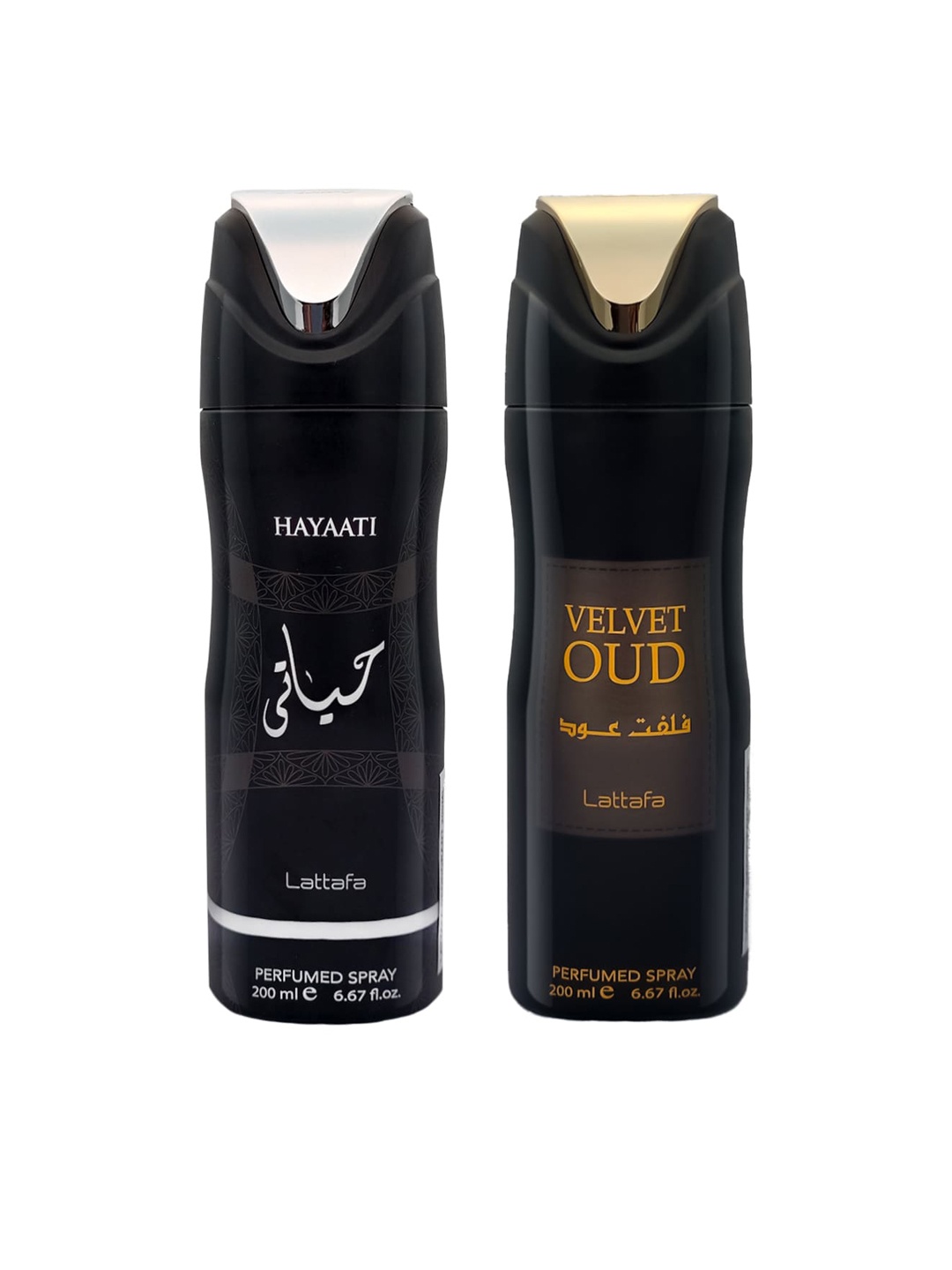 

Lattafa Unisex Set Of 2 Hayati & Oud Deodorant Perfumed Body Spray - 200 ml, Black