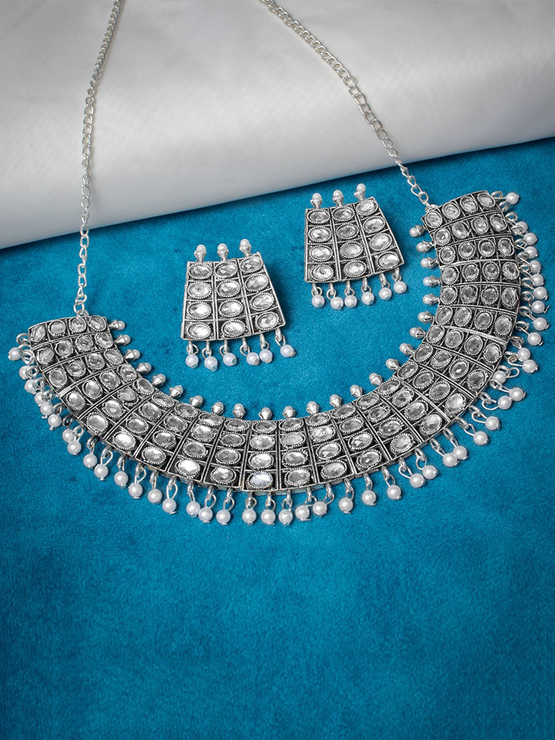 

MORKANTH JEWELLERY Silver-Plated White Stone-Studded Jewellery Set