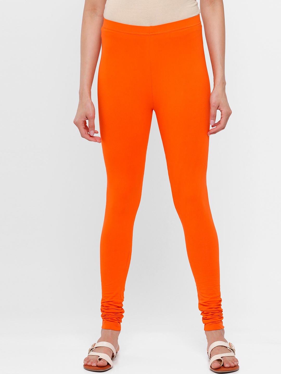 

De Moza Women Orange Solid Churidar Length Leggings