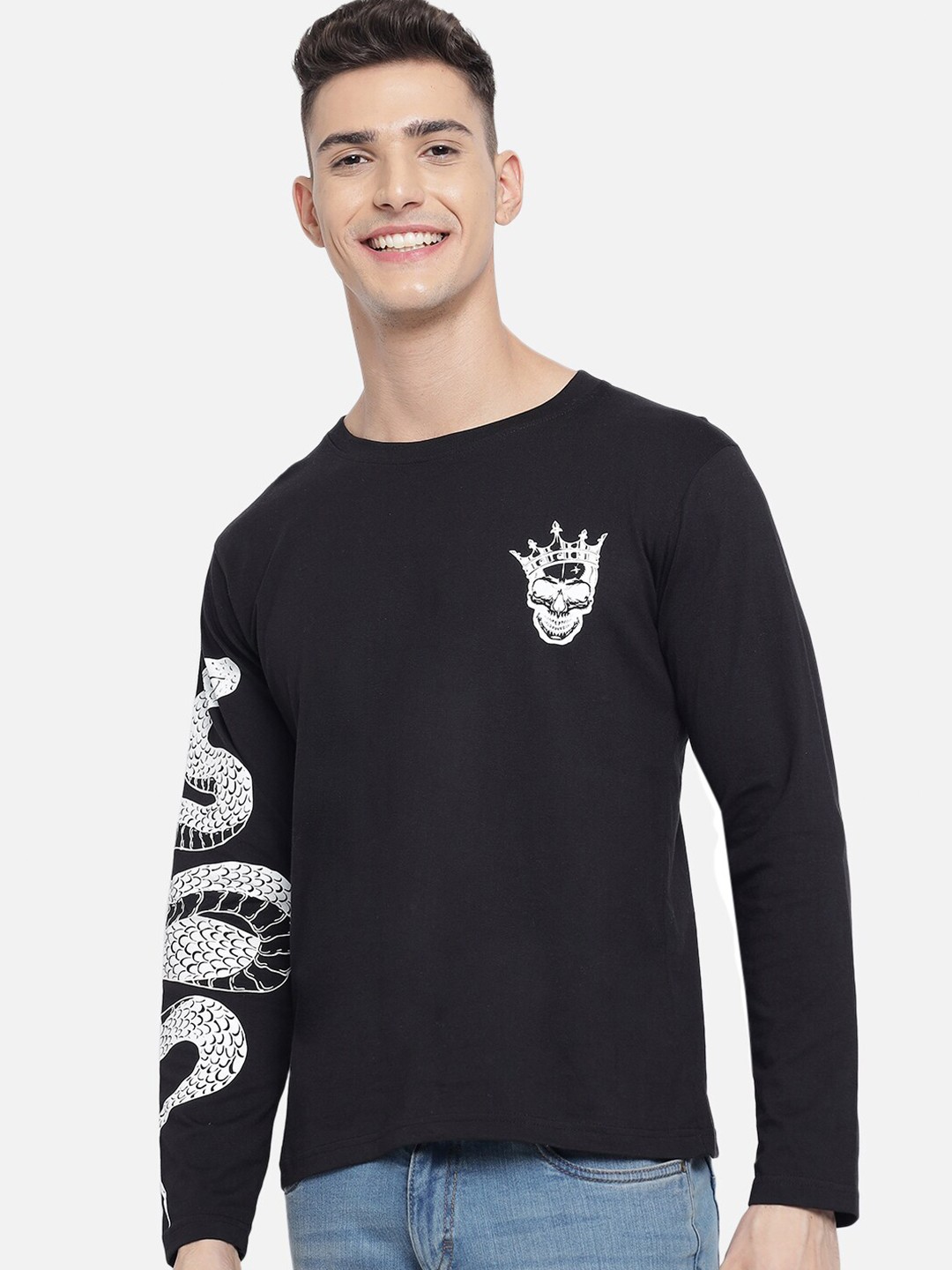 

The Dry State Men Black & White Printed Round Neck Cotton T-shirt