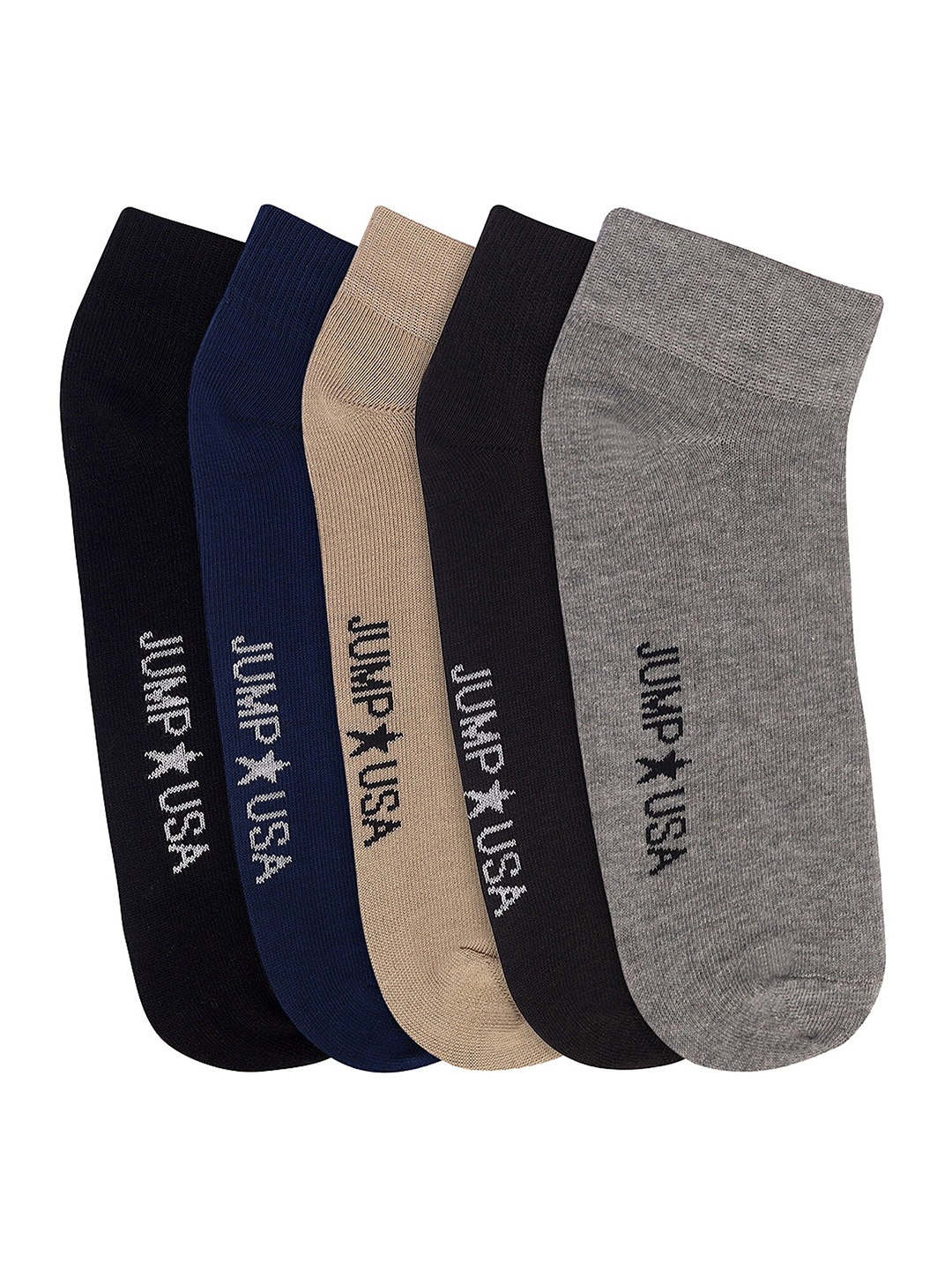 

JUMP USA Men Pack Of 5 Cotton Angle Length Socks, Black