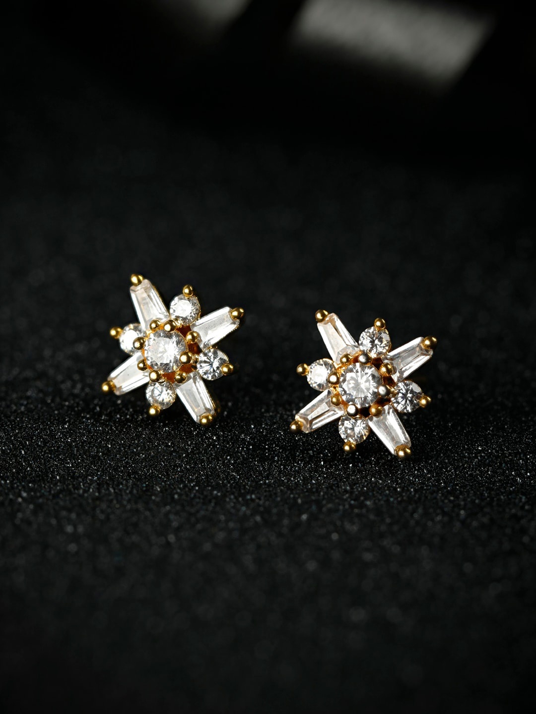 

SHEER by Priyaasi Gold-Toned 925 Sterling Silver Floral Studs Earrings