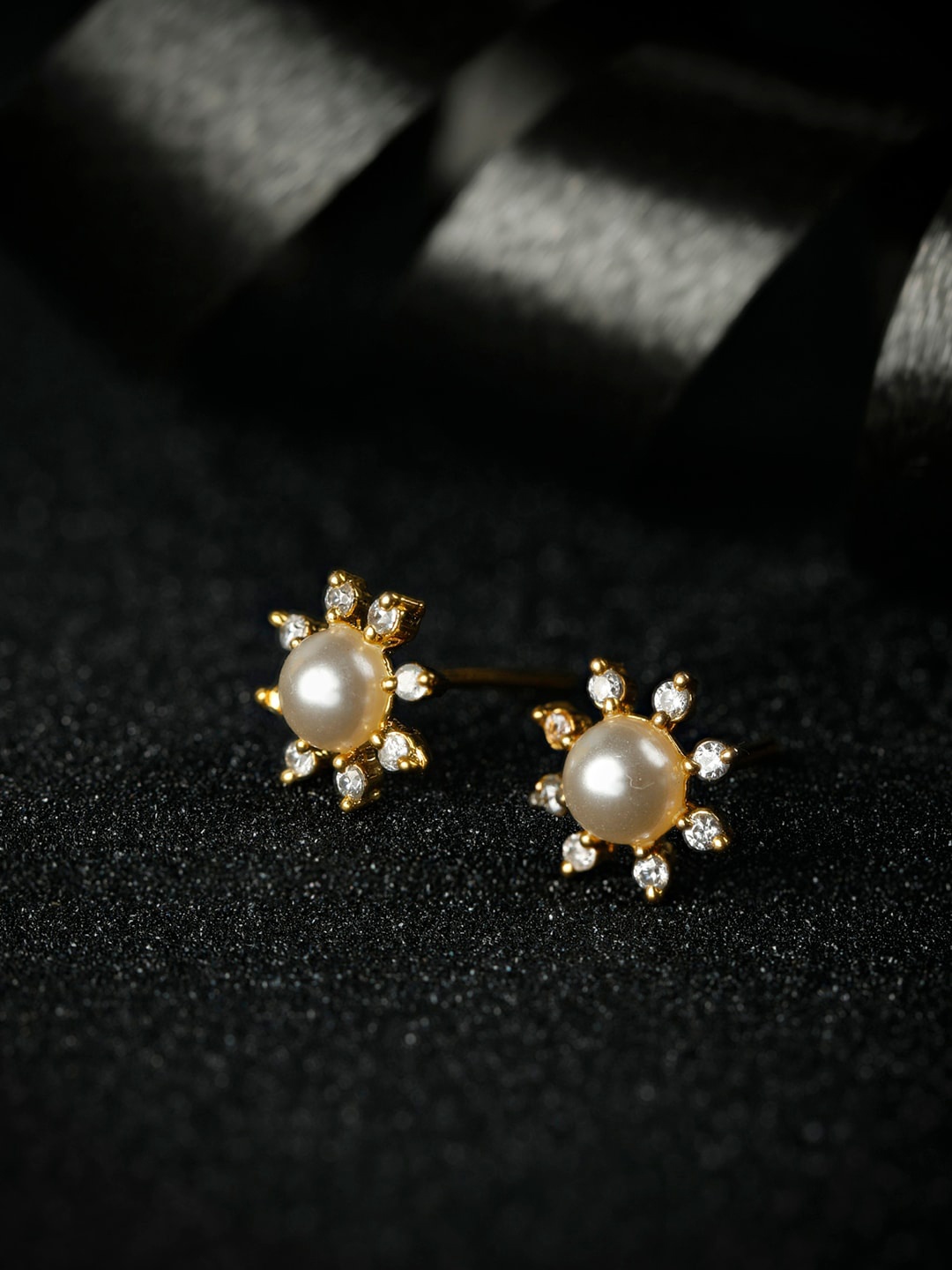 

SHEER by Priyaasi Gold-Toned 92.5 Sterling Silver Floral Studs Earrings