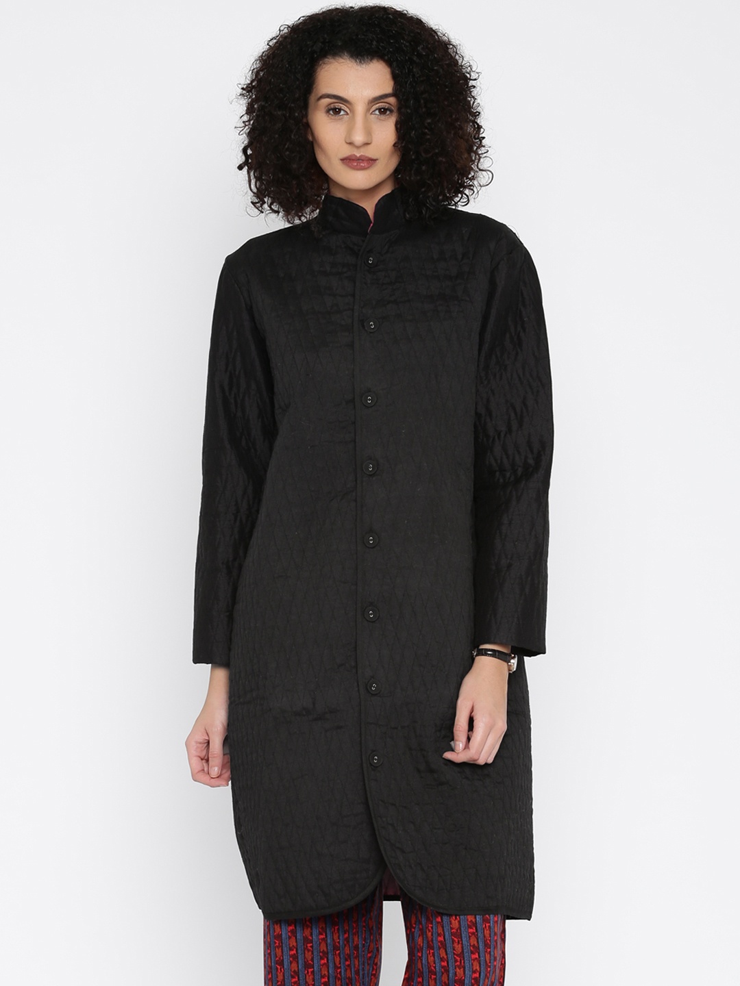 

Biba Women Black Woven Design Straight Kurta