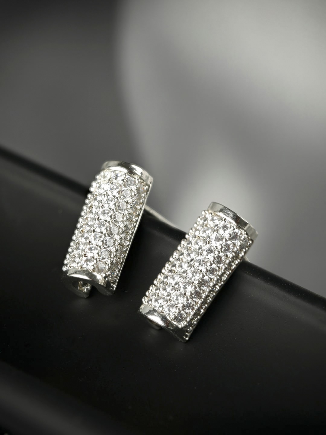 

SHEER by Priyaasi 92.5 Sterling Silver Geometric AD Studded Studs Earrings