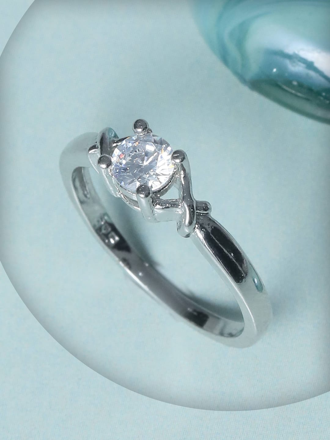 

SHEER by Priyaasi Silver-Plated 92.5 Sterling Silver White CZ-Studded Finger Ring