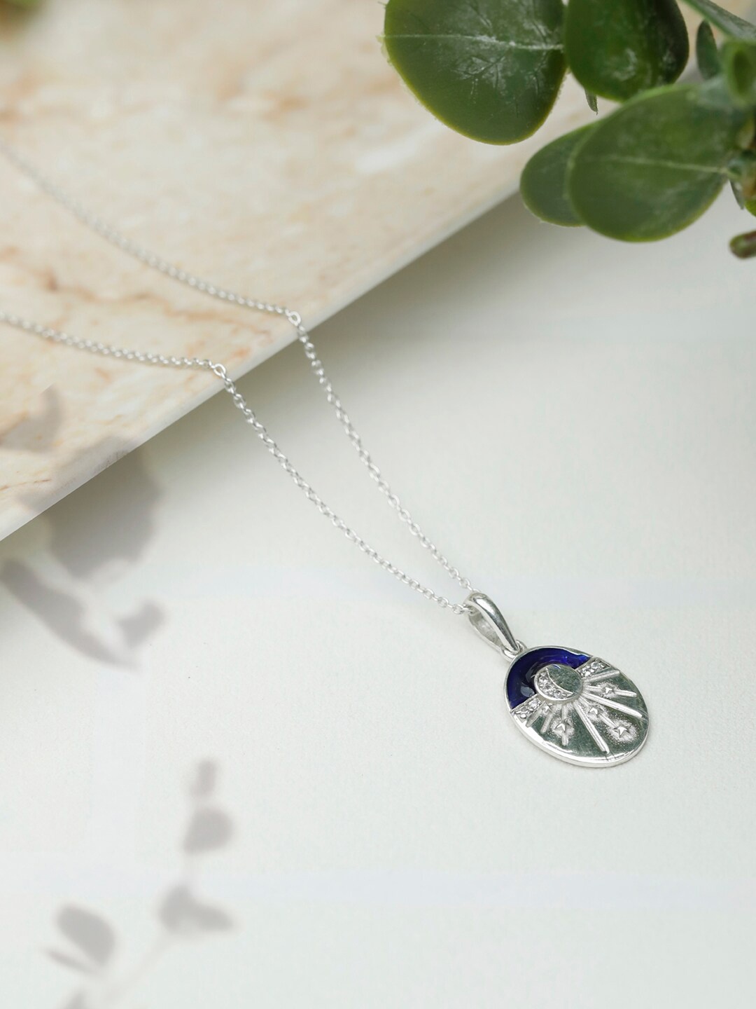 

SHEER by Priyaasi Silver-Plated 92.5 Sterling Silver Enamelled Celestial Necklace