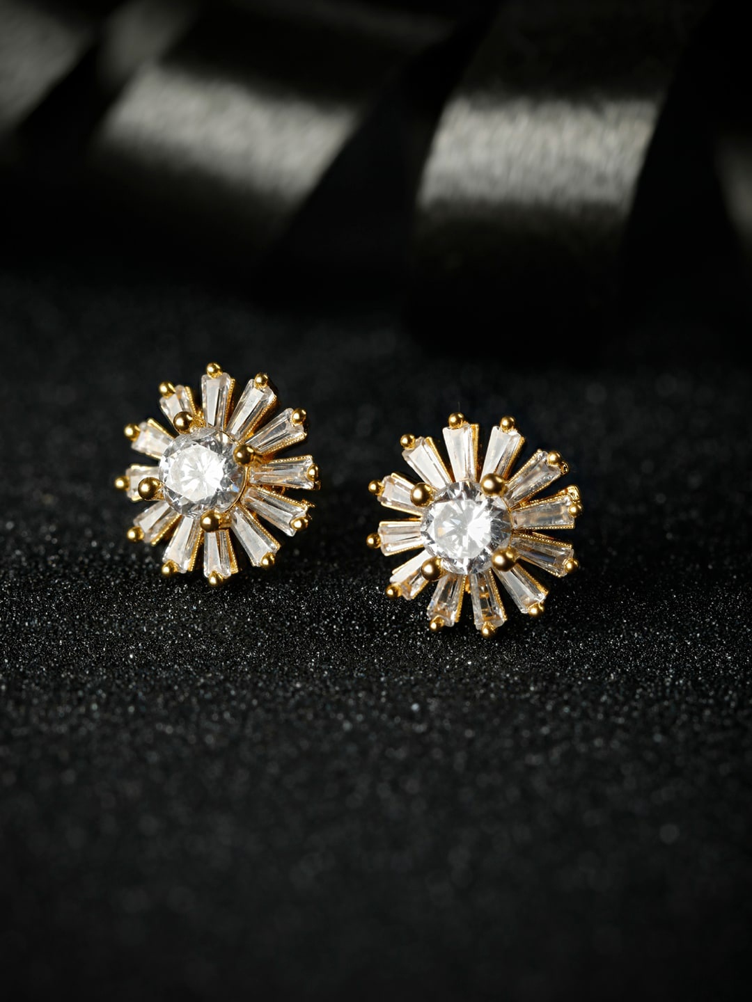 

SHEER by Priyaasi 92.5 Sterling Silver Gold-Toned Floral Studs Earrings
