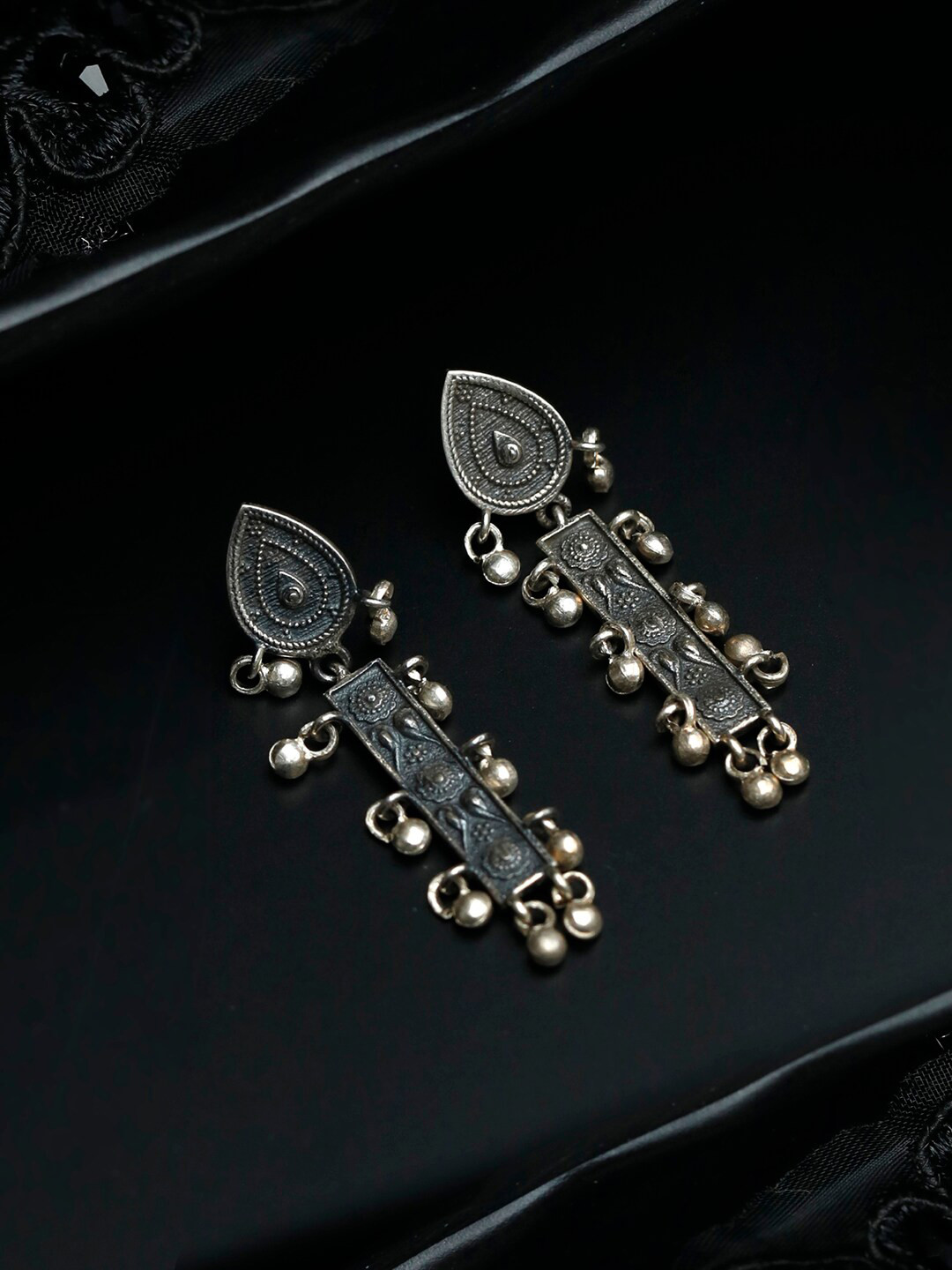 

SHEER by Priyaasi Silver-Toned 925 Sterling Silver Floral Drop Earrings