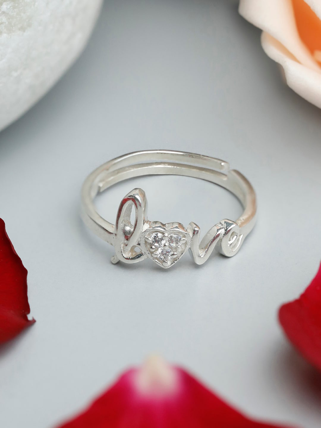 

SHEER by Priyaasi Silver-Plated 92.5 Sterling Silver White Stone-Studded Finger Ring