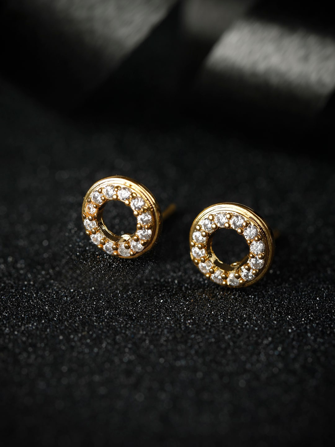 

SHEER by Priyaasi Gold-Toned & 92.5 Sterling Silver Studded Circular Studs Earrings