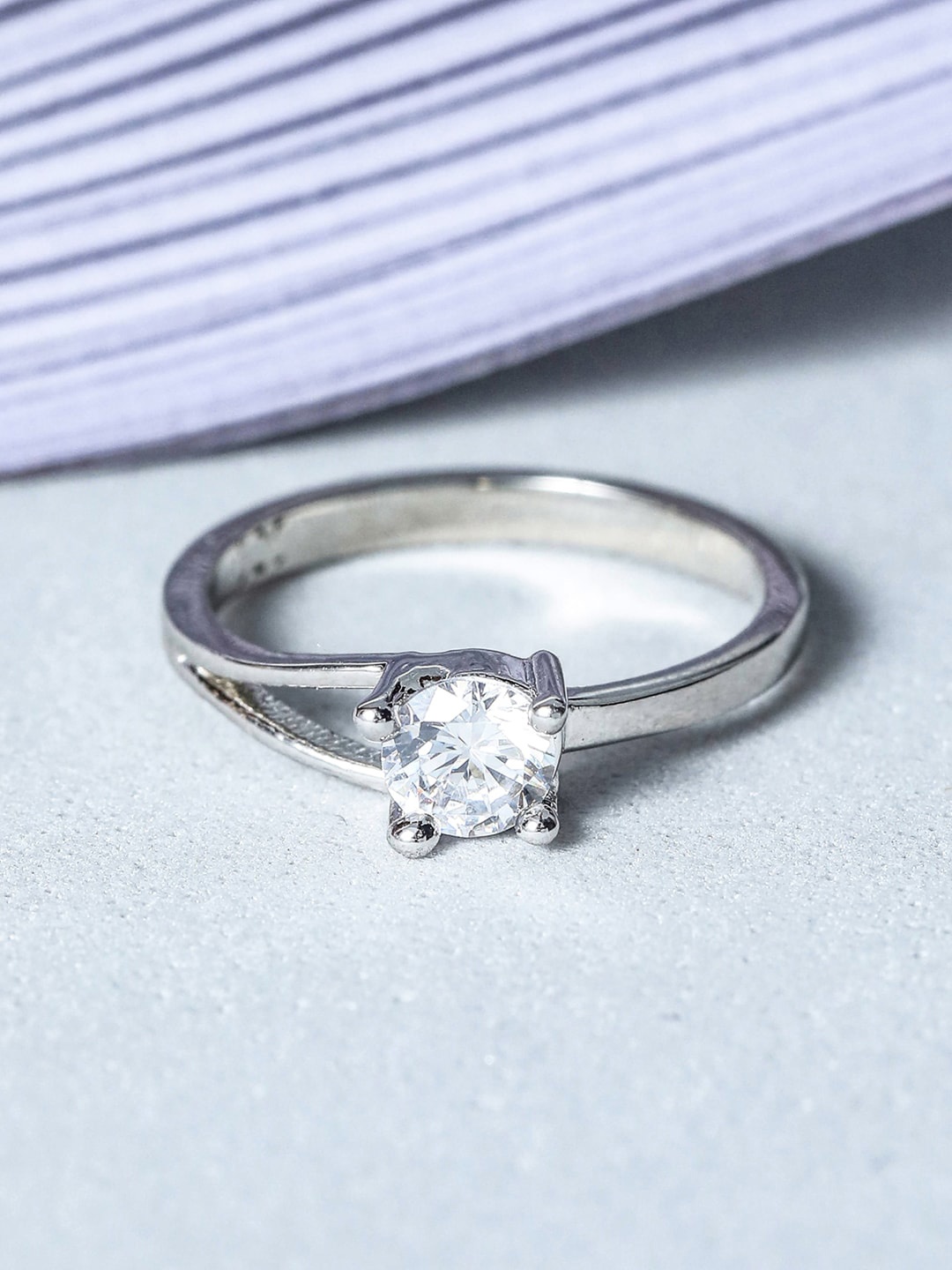 

SHEER by Priyaasi 925 Sterling Silver White CZ-Studded Finger Ring