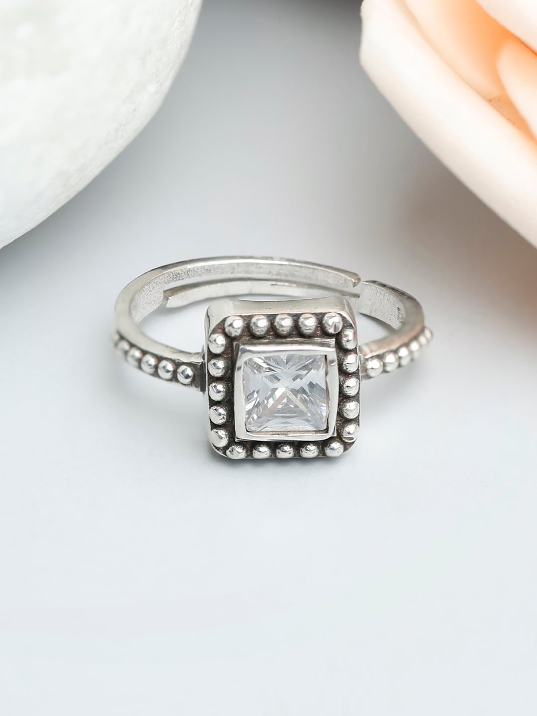 

SHEER by Priyaasi Silver-Plated 92.5 Sterling Silver White Stone-Studded Finger Ring